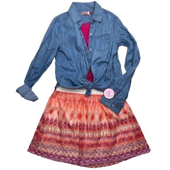Girls Lot Bundle of Shirts Skirt Sz 10 12 So Cherokee‎ Joey B Pink Chambray - Picture 3 of 7